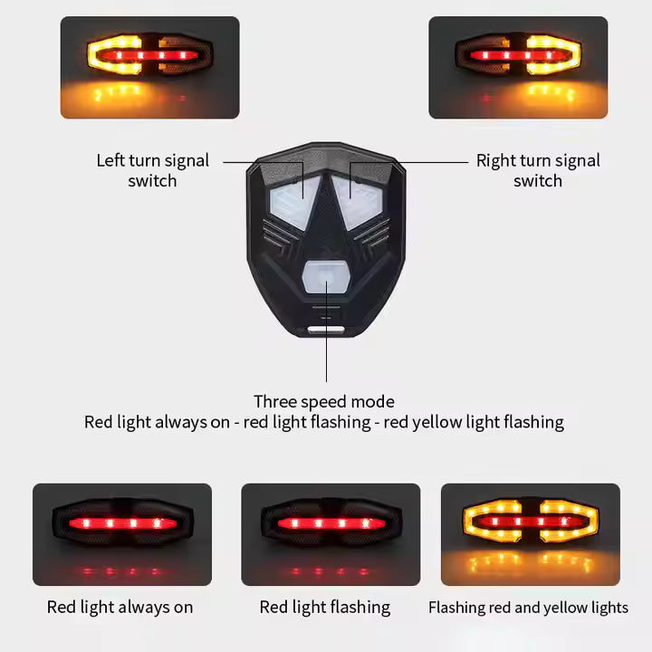 USB Rechargeable Bike Turn Signals Wireless Remote Control Waterproof Rear Light