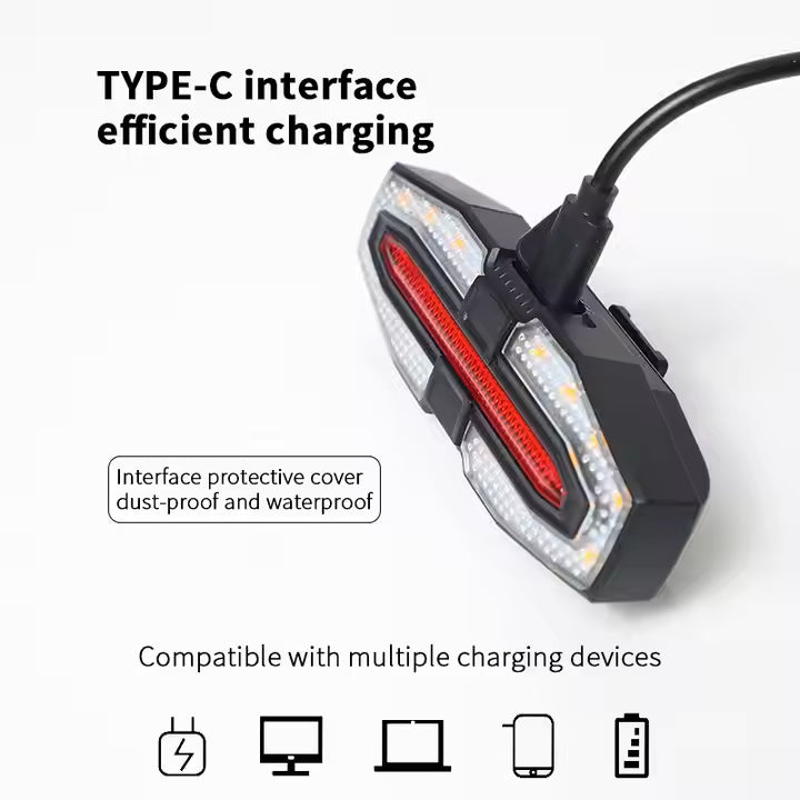 USB Rechargeable Bike Turn Signals Wireless Remote Control Waterproof Rear Light